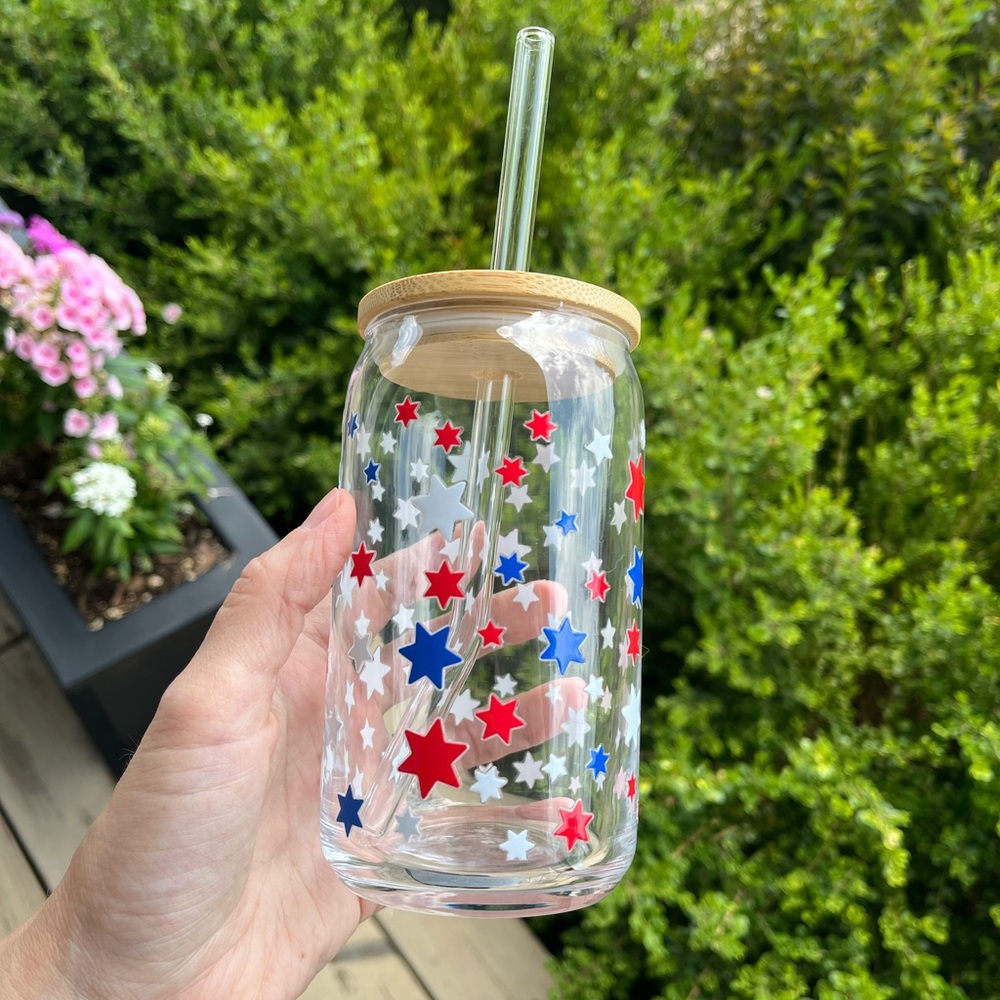 Starry Glass Tumbler with Bamboo Lid and Straw